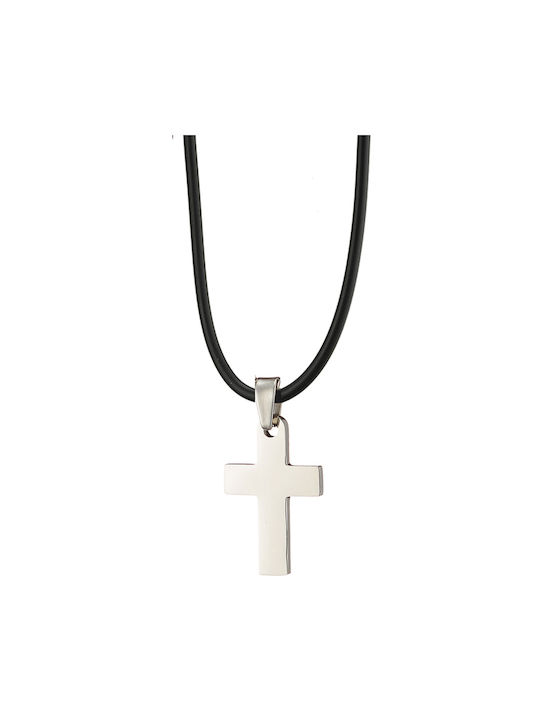 Ανδρικός σταυρός με καουτσούκ ατσάλι 316L ασημί Art 01097