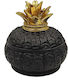 Karvounis Plastic Sweet Jar with Lid Pineapple Black - Gold 15x14.5x15cm