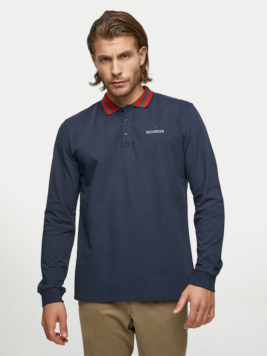 RedGreen Polo Pique with Long Sleeve & Striped 3-color collar - Blue Navy