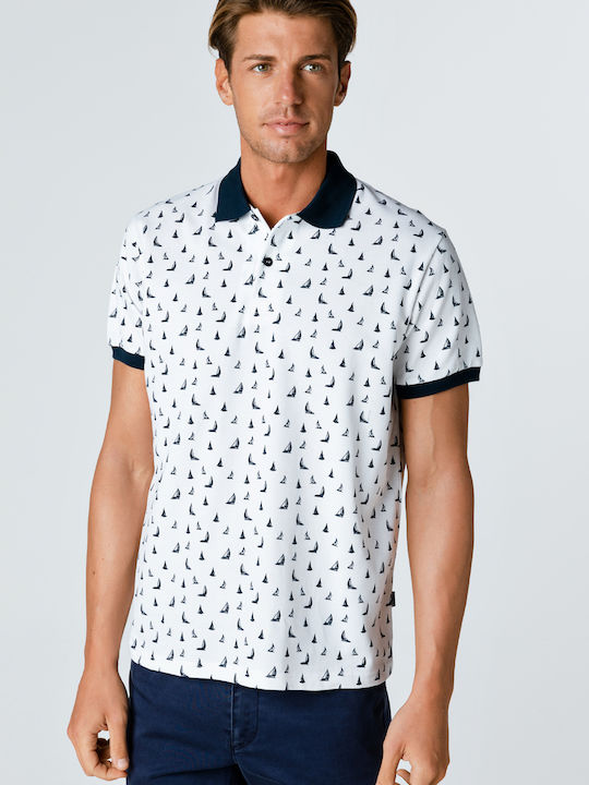 Snta Polo Pique with Short Sleeve & AlloverShips print - White