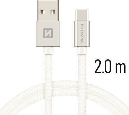 Swissten Textile Braided USB 2.0 Cable USB-C male - USB-A Ασημί 2m 71521303