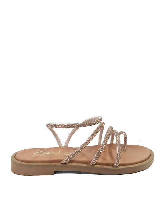 Leather Women's Flat Sandals in Gold Color