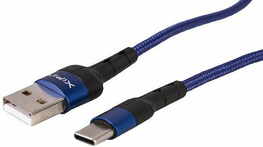 Xipin LX27 Braided USB 2.0 Cable USB-C Male - USB-A Blue 1.2m