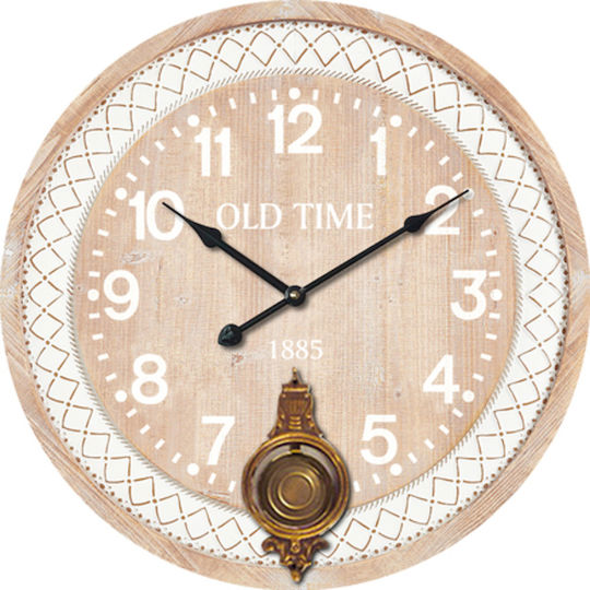 ArteLibre Antique Wall Clock Wooden with Pendulum Ecru Ø58cm