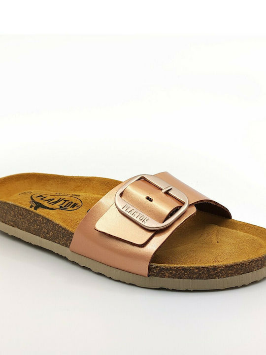 Plakton Leather Women's Flat Sandals Anatomic Rust Metalic Rose