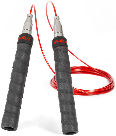AMILA Wire / PVC Jump Rope with Ball Bearings Red Speed Rope Powergrip SL 3m