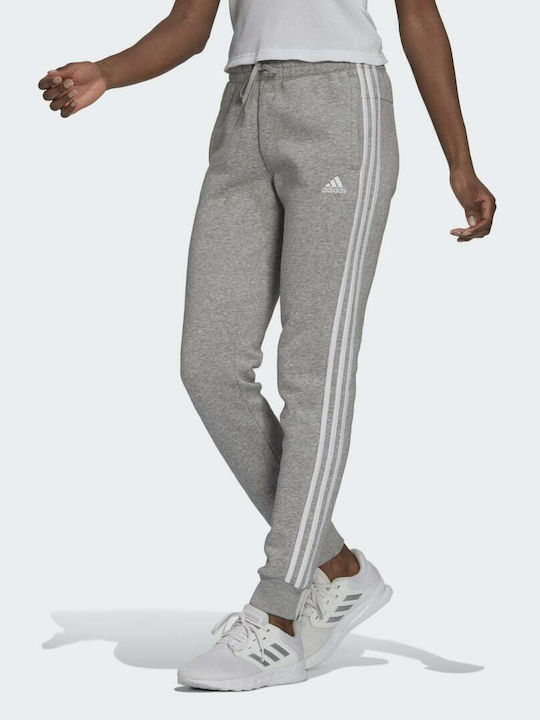 Essentials 3 Streifen Damen Jogginghose mit Lässig Fleece Mittleres Grau Heather / Weiß