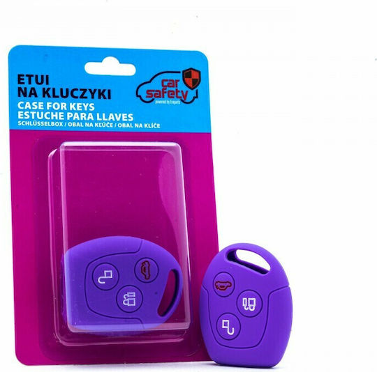 Silicone Car Key Cover Case Car Safety with 3 Buttons for Ford Purple