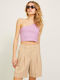 Γυναικείο Καλοκαιρινό Crop Top Off-Shoulder Βαμβακερό με έναν Ώμο Violet Tulle