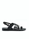 Leather Women's Flat Sandals in Black Color