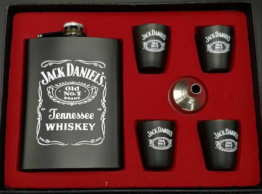 Jack Daniel's Steel Подредба Флакон Неръждаема Стомана с Фуния и Чаши за Шотове Черен 236ml