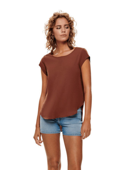 Only Women's Blouse Short Sleeve Brown