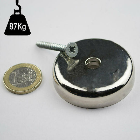 Magnitech Μαγνήτης Νεοδυμίου Στρογγυλός με Τρύπα και Δύναμη Έλξης 87kg Διαμέτρου 48χιλ. Πάχους 8.5χιλ.