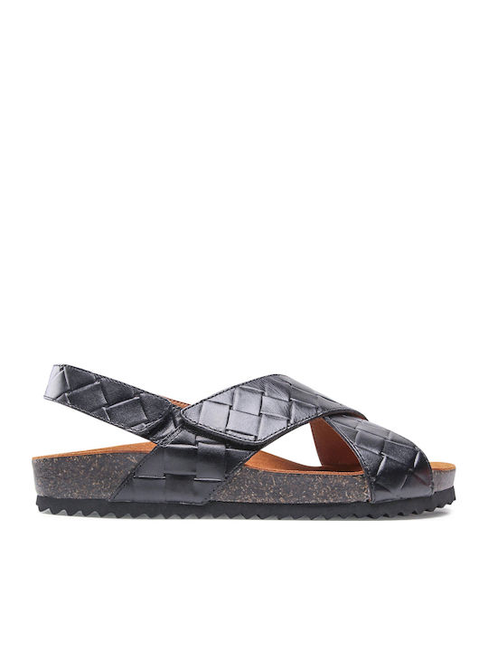Leather Women's Flat Sandals Anatomic in Black Color