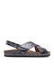 Leather Women's Flat Sandals Anatomic in Black Color