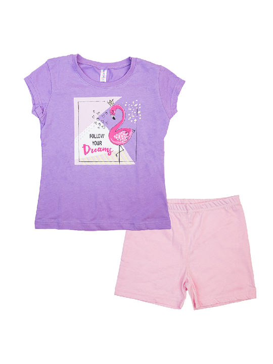 Dreams by Joyce Set Top & Bottom Kids Summer Cotton Pyjamas Purple