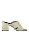 Leather Mules with Chunky High Heel in White Color
