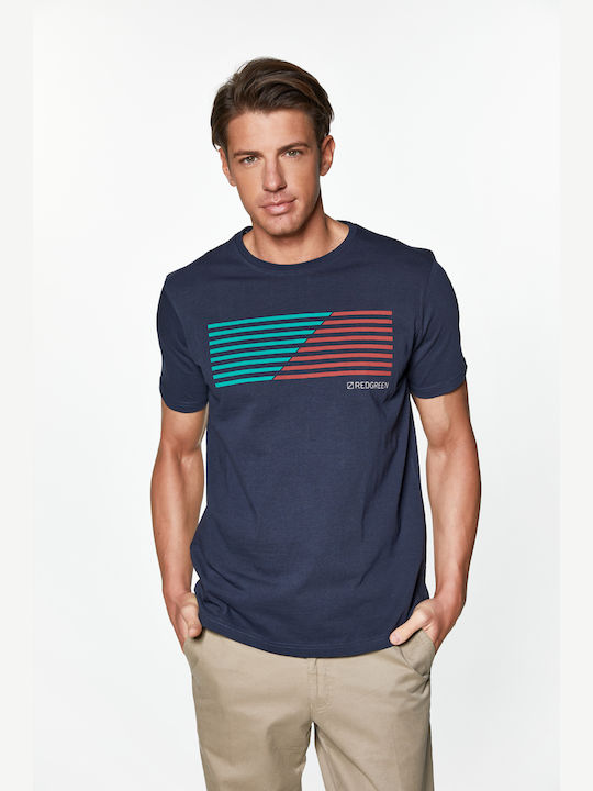RotGrün T-Shirt mit Farblinien Druck - Blau Marine