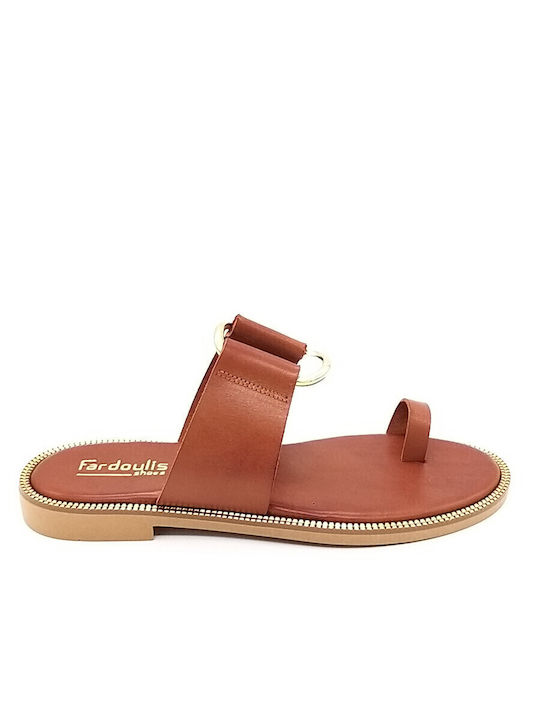 Leather Women's Flat Sandals in Brown Color