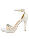 Stefania Platform Leather Women's Sandals with Strass & Ankle Strap White with Thin High Heel