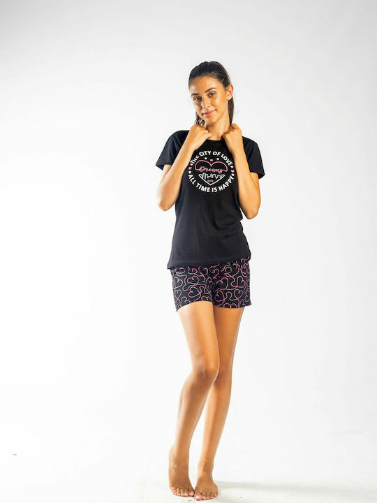 Paco & Co Summer Women's Pyjama Set Black The city of love