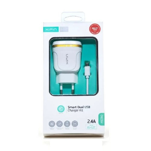 Xipin Φορτιστής με 2 Θύρες USB-A και Καλώδιο micro USB Λευκός (EU-12T)