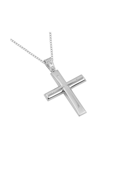 Baptism cross engagement white gold 14k with chain For boy