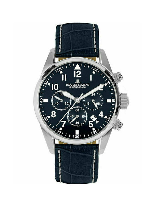 Jacques Lemans Watch Battery with Blue Leather Strap