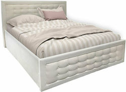 Carson Κρεβάτι Υπέρδιπλο Επενδυμένο με Ύφασμα Εκρού με Τάβλες για Στρώμα 160x200cm