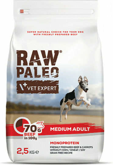 VetExpert Raw Paleo 2.5kg Trockenfutter ohne Getreide für erwachsene Hunde mittlerer Rassen mit Kalb