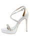 Guy Laroche Leather Women's Sandals with Strass White with Thin High Heel
