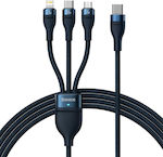 Baseus Flash Series II Плетена USB към Мълния / Type-C / микро USB Кабел Син 1.5м (CASS030203)