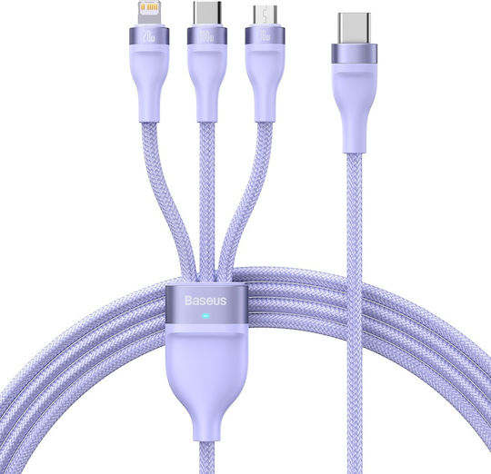 Baseus Flash Series II Braided USB to micro USB / Lightning / Type-C Cable Μωβ 1.5m (CASS030205)