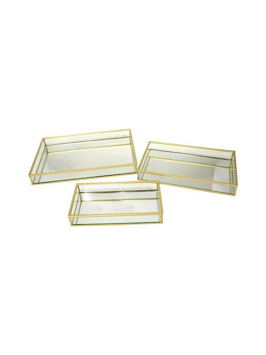 Paperpack Net Metallic Rectangular Decorative Tray with Mirror 3pcs