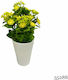 Artificial Plant Ibergarden Dimensions 11x11x22cm in White Pot with Yellow Flowers.