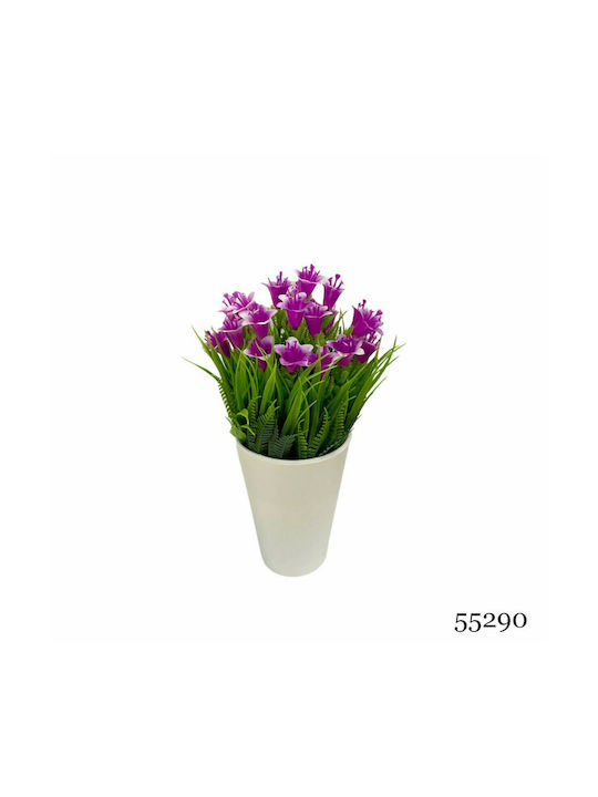 Plantă artificială Ibergarden Dimensiuni 11x11x20cm în ghiveci alb cu flori fucsia.