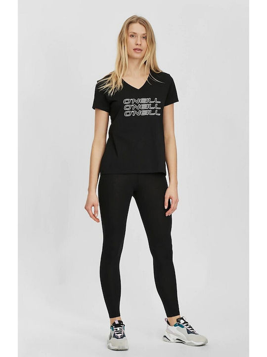 O'neill Γυναικείο T-shirt Μαύρο με Λαιμόκοψη V και Στάμπα
