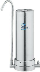 Proteas Filter SS 304 Συσκευή Φίλτρου Νερού Άνω Πάγκου Μονή με Βρυσάκι με Ανταλλακτικό Φίλτρο Proteas Ενεργού Άνθρακα Ultra-0,5μm
