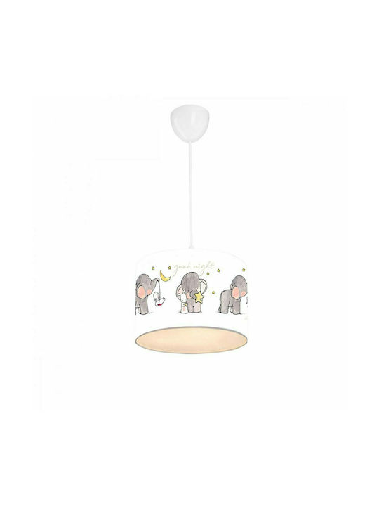 Pakketo Kids Fabric Single Ceiling Light E27 Elephants Good Night White 24x70cm