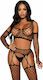 Leg Avenue Crop Top, Stockings & Gloves Sexy Dessous-Set Black D-231360