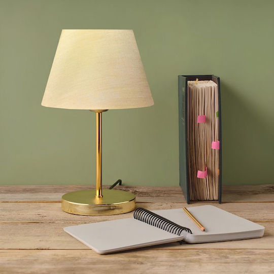 Pakketo PWL-1074 Metal Table Lamp for Socket E27 with Beige Shade and Gold Base