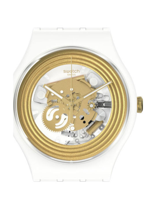Swatch Golden Ανδρικό Ρολόι 41mm Μπαταρίας με Λευκό Καουτσούκ Λουράκι