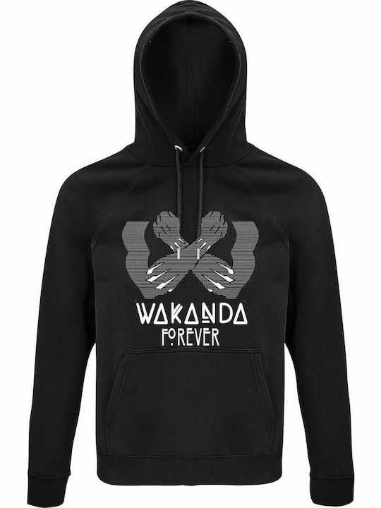 Hoodie Unisex, Organic " Wakanda Forever, Marvel, Black Panther ", Black