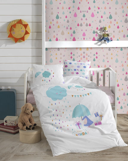Rythmos Βρεφική Παπλωματοθήκη Birthday Λευκή 100x150εκ.