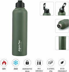 AlpinPro Tour Flasche Thermosflasche Rostfreier Stahl BPA-frei Dark Green 950ml mit Stroh