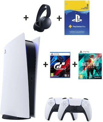 Sony PlayStation 5 with Battlefield 2042 + Gran Turismo 7 + 2nd Dualsense + Headset Black