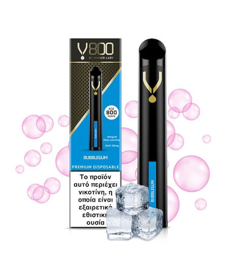 Dinner Lady V800 Единично Употребима Електронна Цигара 800 Вдишвания Bubble Gum 2ml 20mg Черен