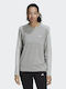 Adidas Essentials 3 Stripes Women's Athletic Cotton Blouse Long Sleeve Medium Grey Heather / White