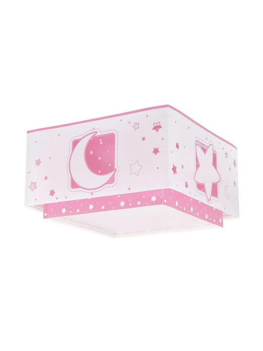 Ango Moonlight O singură lumină Lumină de tavan pentru copii Lampă de tavan din plastic 15W cu suport pentru bec E27 Roz 30x16cm