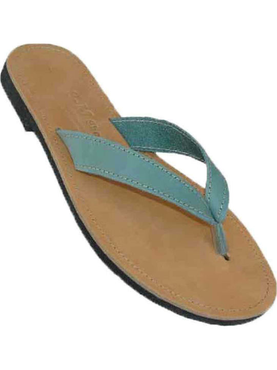 Xelidoni Leather Women's Flat Sandals in Green Color